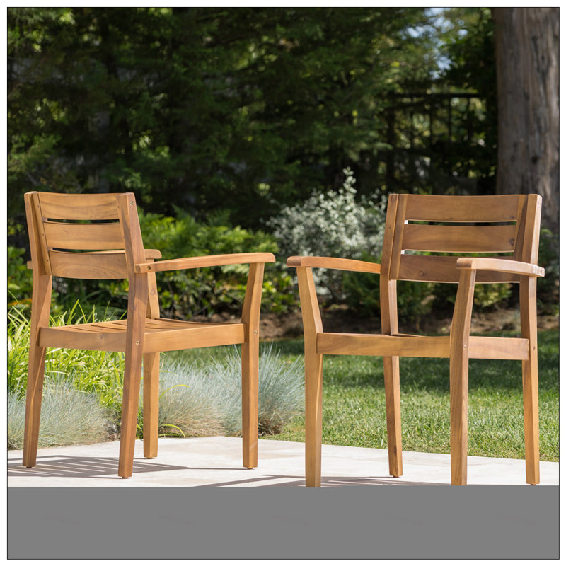 STAMFORD Acacia Wood Patio Armchair Set, Weather-Resistant And Comfortable Outdoor Seating For Backyard And Garden, Walnut