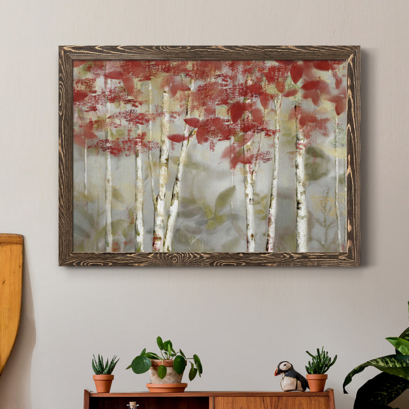 Forêt d'automne - cadre photo, reproduction d'art sur toile, Toile avec cadre en noyer, H 31 po x l 44 po x P 1 po