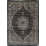 Hand-Knotted High-Quality Black and Cream Area Rug