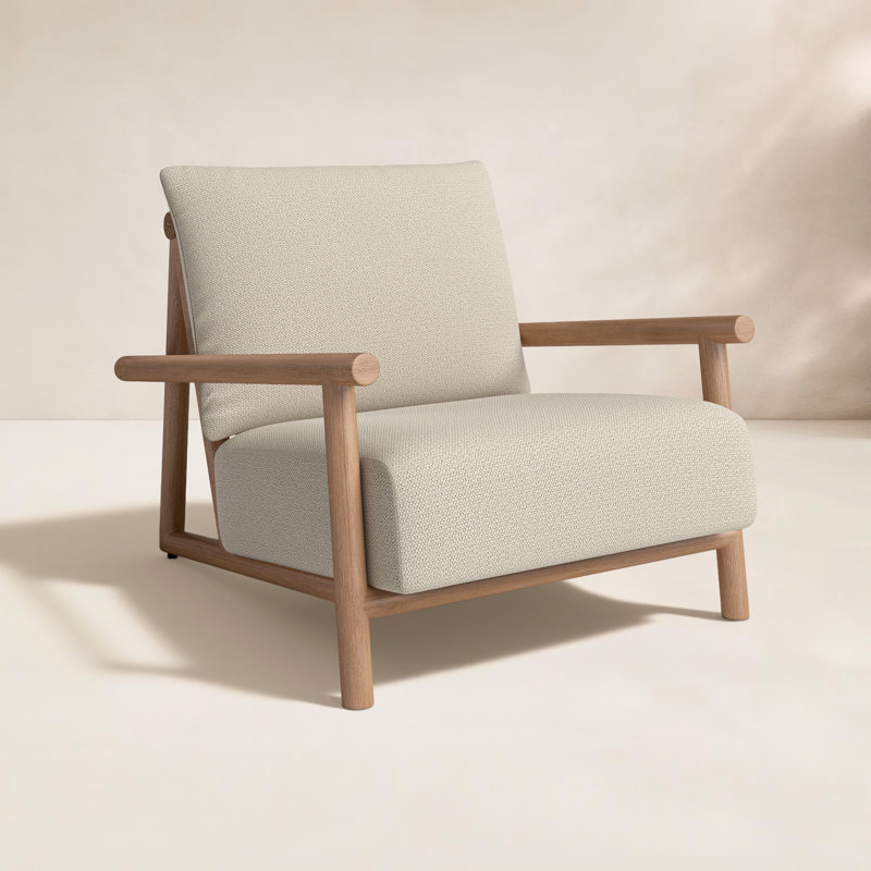 Chaise de patio en teck avec coussins Ingo, Teck naturel