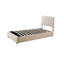 Lit plateforme simple beige avec système de rangement à levage hydraulique