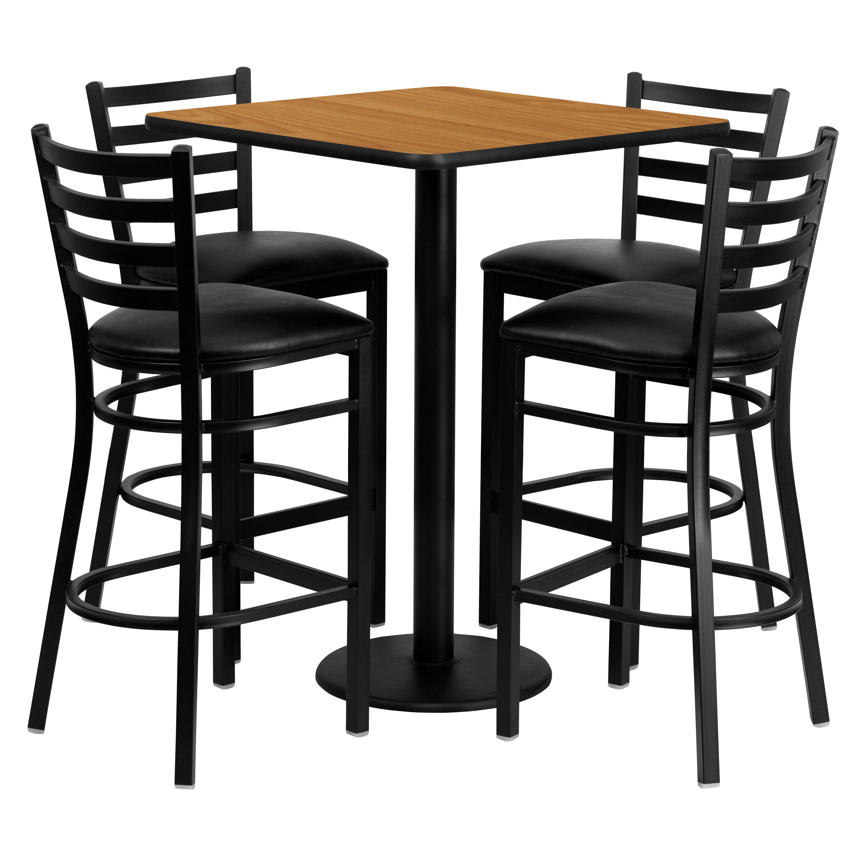 30'' Square Laminate Table Set with 4 Grid Back Metal Chairs
