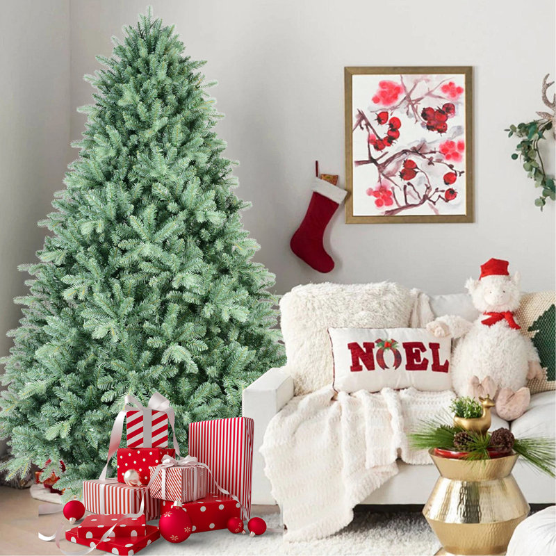 Arbre de Noël teinté bleu-vert avec embouts en PE + PVC - arbre unique avec branches articulées, assemblage facile, support en métal stable, décor des Fêtes accrocheur