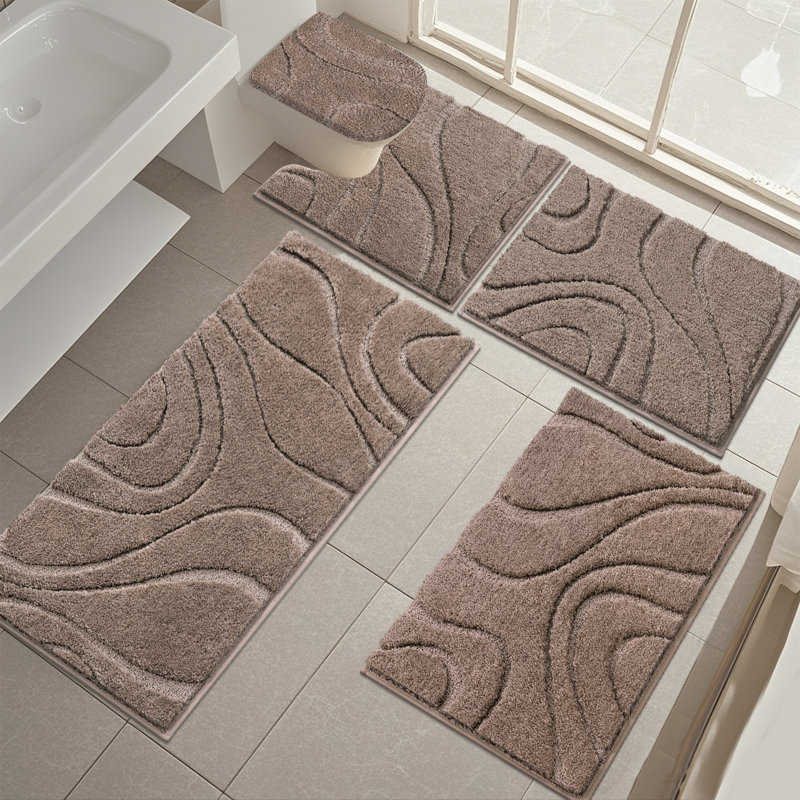 Ensemble de tapis de bain en microfibre 5 pièces avec envers antidérapant, Brun