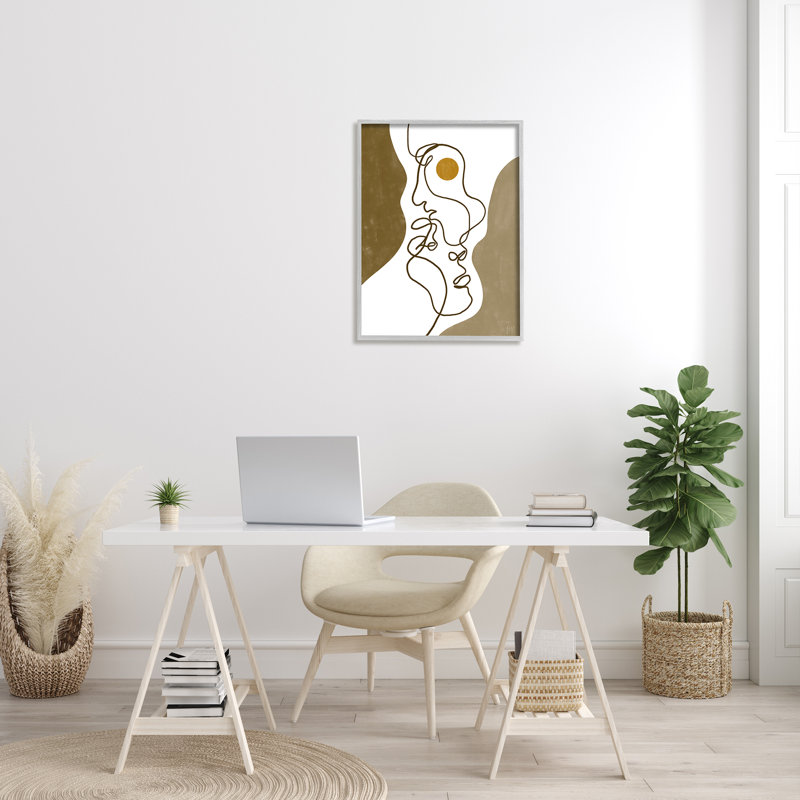Tendre les visages, dessin abstrait orange, formes brunes, estampe numérique, art texturé par Birch & Ink, H 30 po x l 24 po