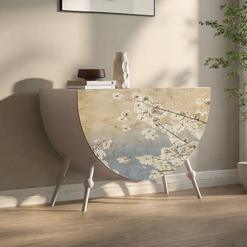 Creative double-door semi-circular accent cabinet, Ivory White