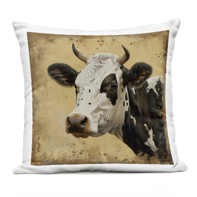 Spotted Brown Cow Portrait Outdoor Printed Pillow, design by Creative Studio