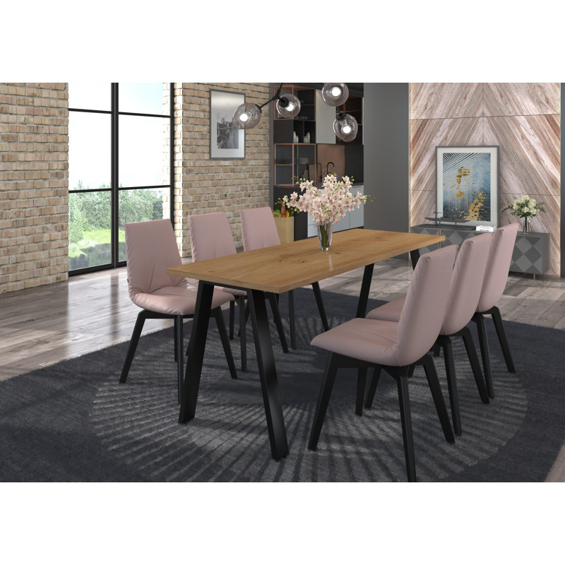 Nikaela Rectangular Dining Table with Steel Base, H75 x L185 x W67cm, Beige