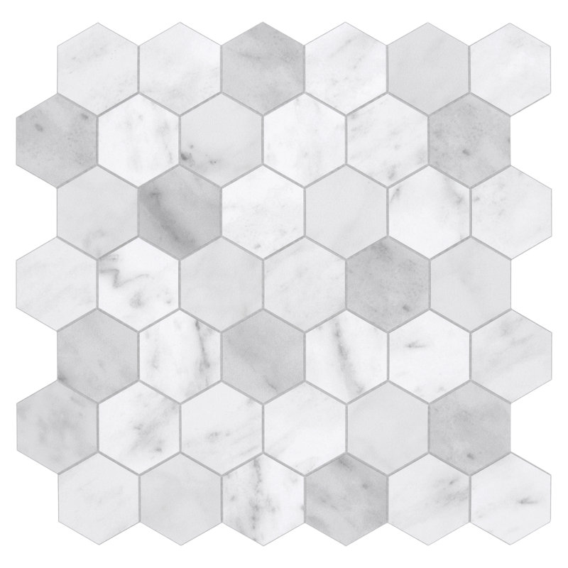 Carreau de mosaïque murale auto-adhésif en pierre 11,3 po x 11,4 po, Blanc de Carrare
