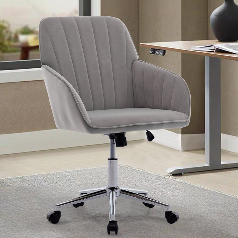 Chaise de bureau Home Velvet Grey, conception ergonomique avec base pivotante solide pour le bureau, coussin en velours et métal