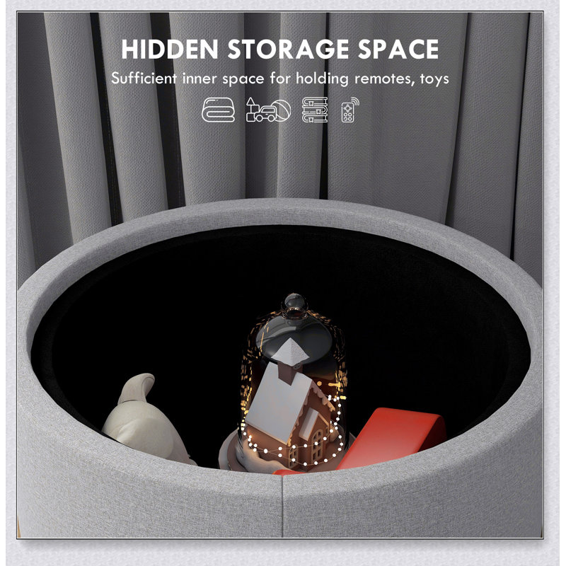 Round Storage Ottoman Coffee Table with Flip Top Tray