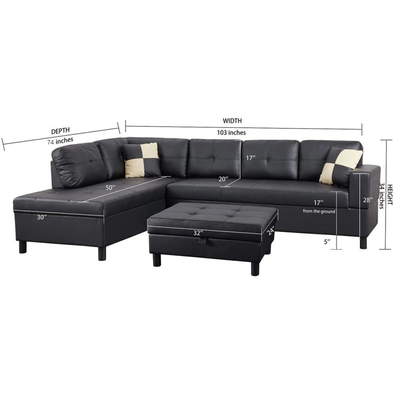 Ensemble de canapés modulaires 3 pièces Modern, Noir