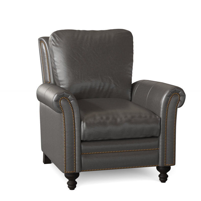 Richardson Recliner, Aline Light Gray Stonewash Genuine Leather, Cobblestone, French Natural