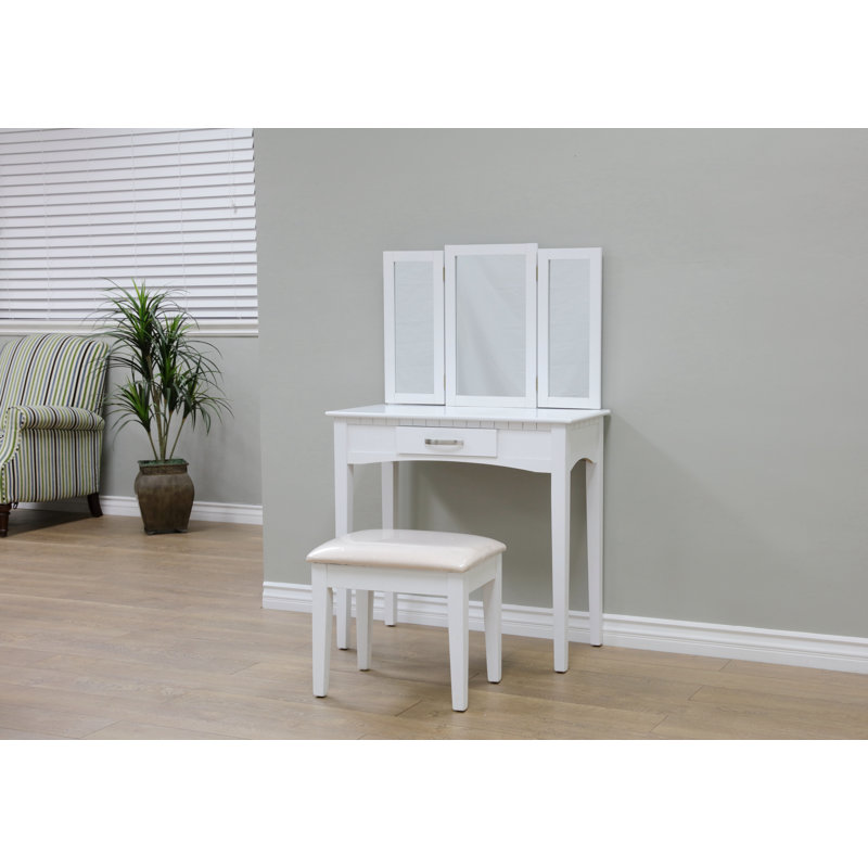 Ensemble coiffeuse avec miroir Longfellow, blanc