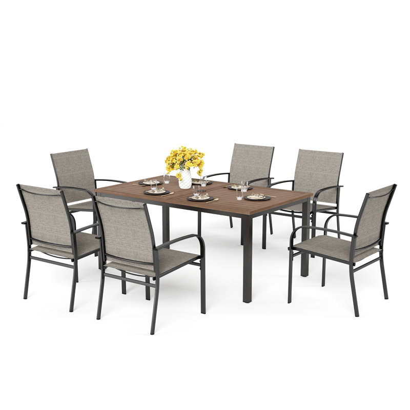 Sutiya 6 - Person Metal Patio Dining Set with Rectangular Table