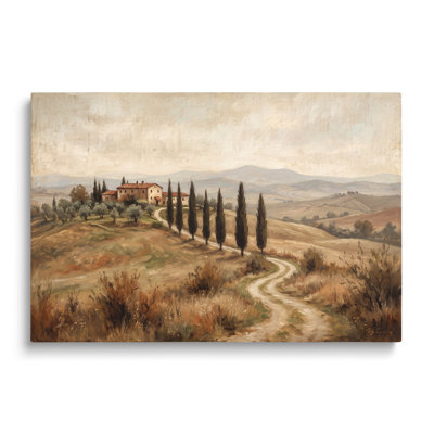 Tableau multicolore sur toile représentant un paysage de villa toscane avec chemin de cyprès, œuvre d'art murale picturale pour salon, salle à manger et chambre.