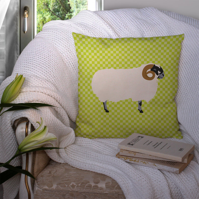 Blackface Sheep Outdoor Throw Pillow, 14" x 14", Green