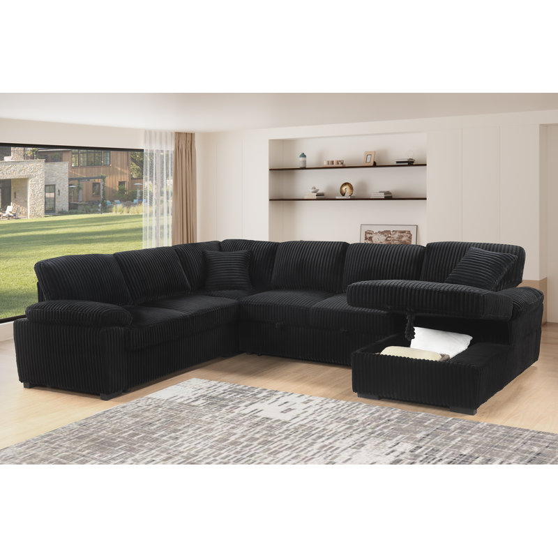 Très grand canapé-lit modulaire convertible en forme de U avec canapé-lit convertible, canapé-lit en velours côtelé moelleux en forme de U avec méridienne droite et accoudoirs coussinés