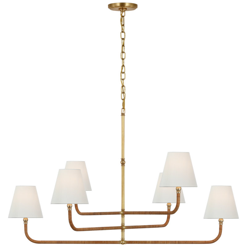 Basden 6 - Light Chandelier, Antique-Burnished Brass/Natural Rattan, 34" H x 60" W x 60" D