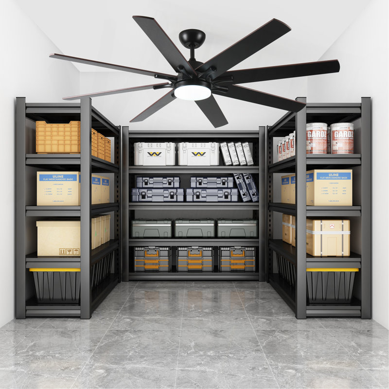 Grands ventilateurs de plafond de 72 pouces avec lumières et télécommande, ventilateur de plafond moderne noir intérieur / extérieur pour la cuisine du salon, moteur CC réversible à 6 vitesses, double finition 8 pales