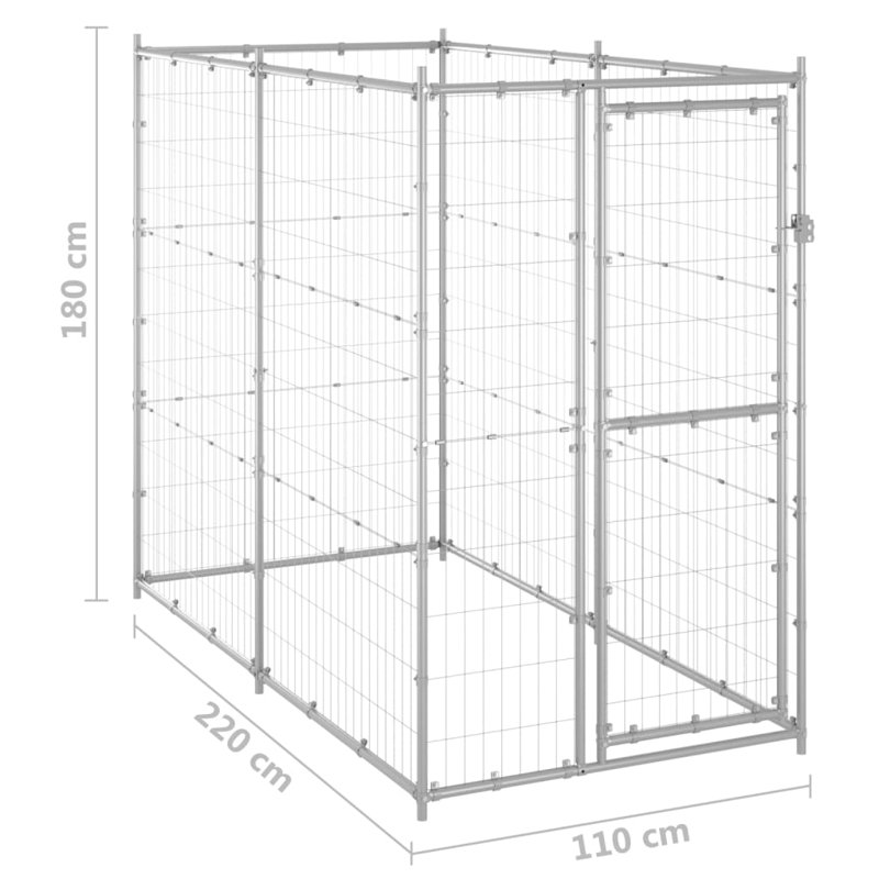 Chenil d'extérieur pour chien Vidaxl, Argent, H 70,9 po x L 303,1 po x l 259,8 po