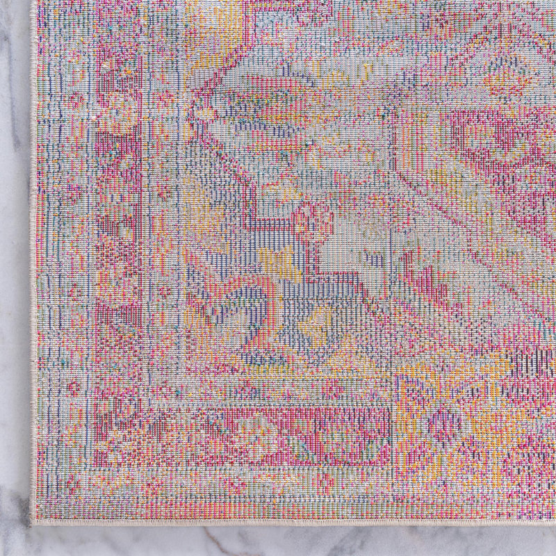 Ector Washable Abstract Indoor Rug, Round 8'