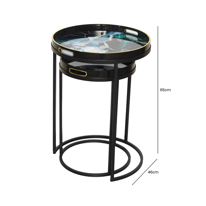 Bellarose 65cm Round Nesting Table for Living Room, Modern Design Top End Table, White Green