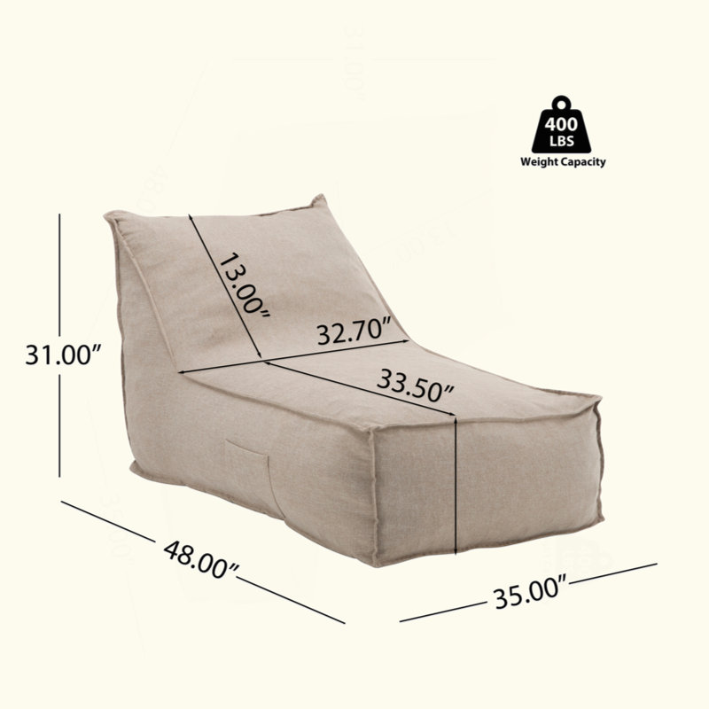 Outdoor Bean Bag Lounge Chair, Set Of 1, Beige Fabric