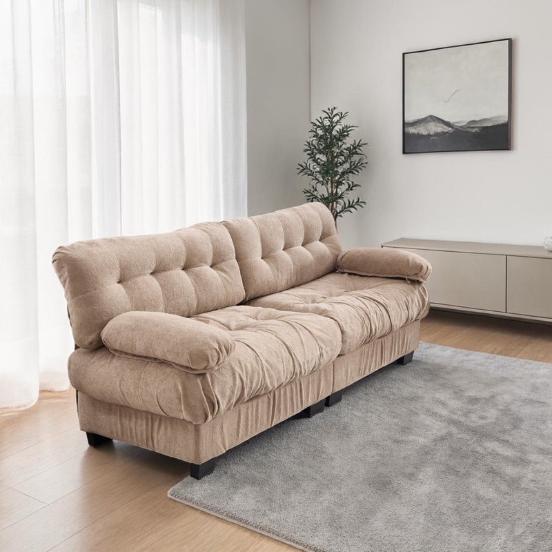 Causeuse en flanelle 88 po Geneveve, Marron clair