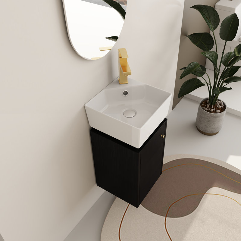 Ensemble de meuble-lavabo simple 12 po avec comptoir en céramique Dewmere, Noir châtaignier