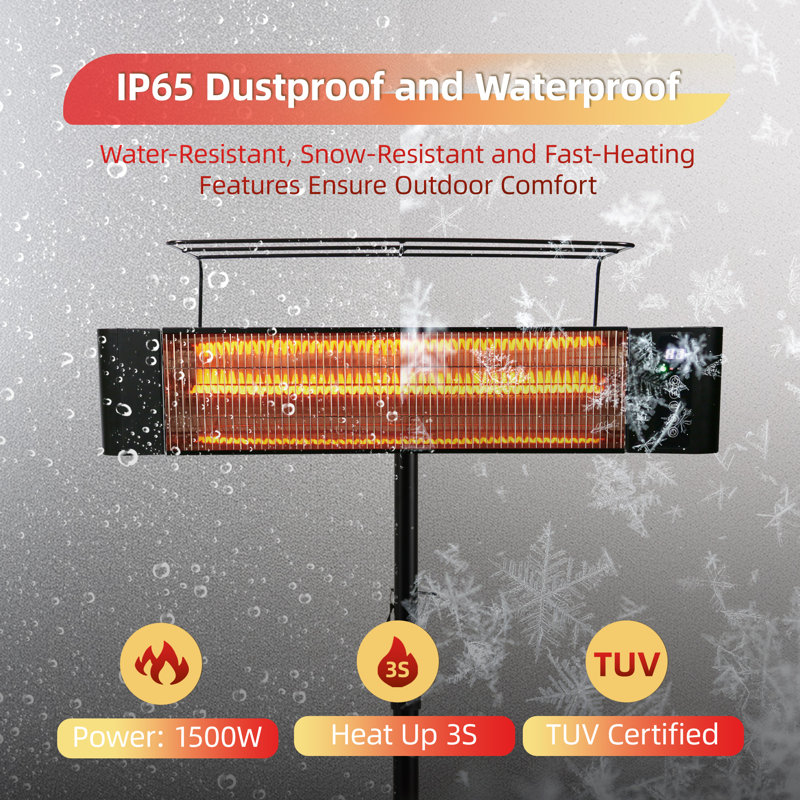 Black 1500W Electric Infrared Patio Heater with Remote