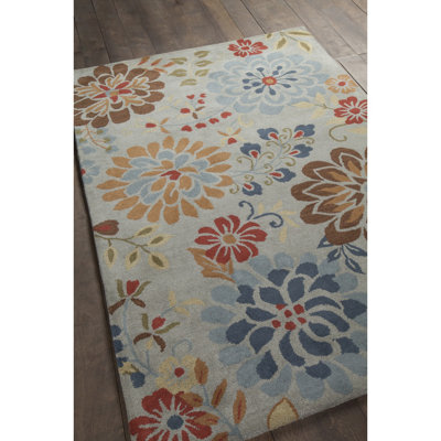 Jonas Authentic Hand-Tufted Handmade Multi-Color Traditional Floral On Blue Wool Area Rug