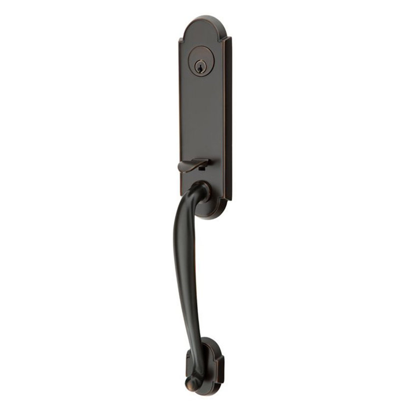 Jeu poignées factice mortaise charleston, Bronze huilé, Levier Basel, Droitier