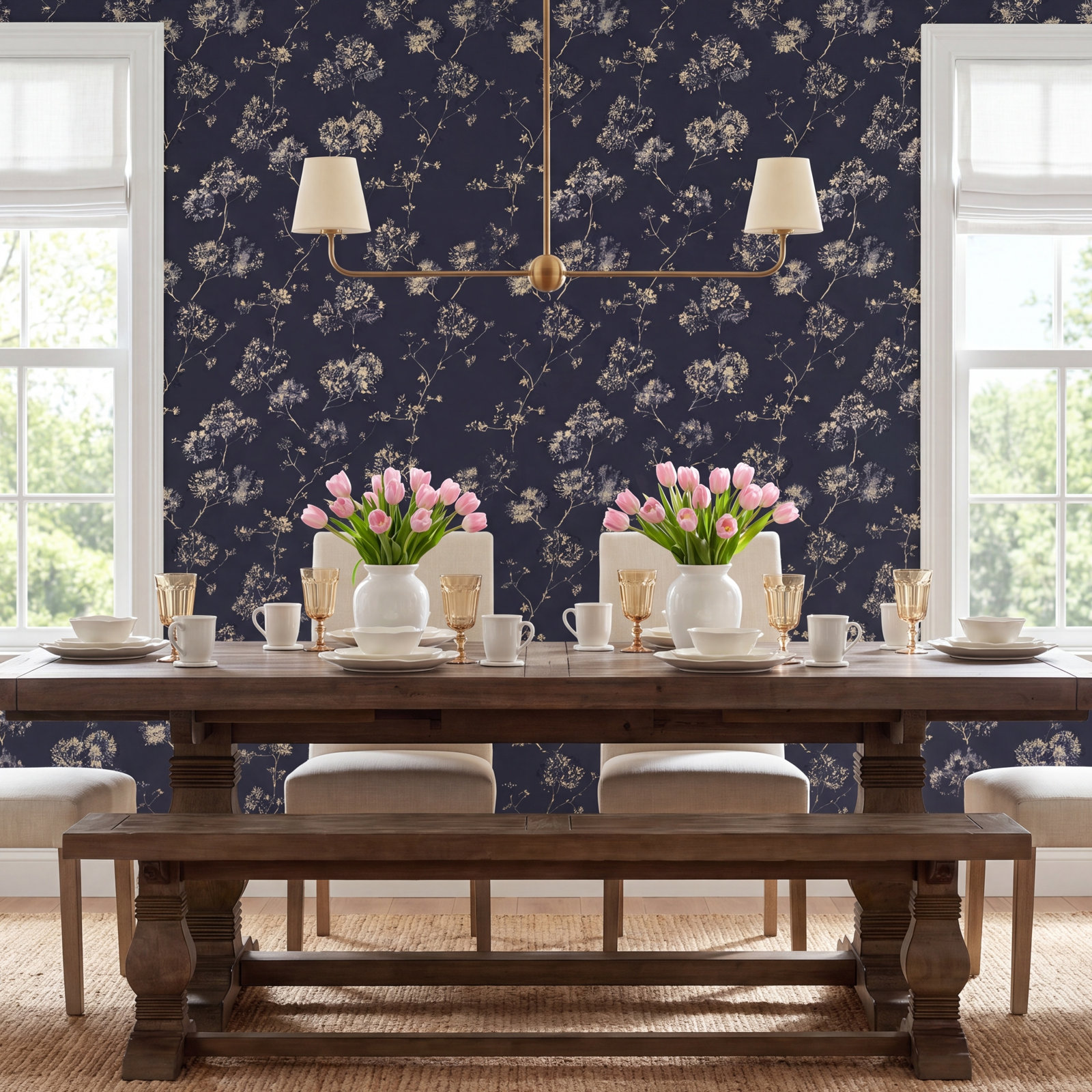Sun-Bleached Floral Peel and Stick Wallpaper, Midnight
