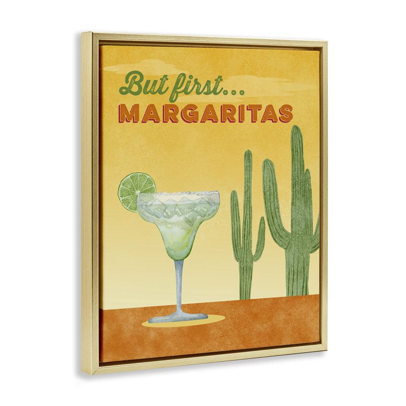  Margarita & Desert Cactus Canvas Wall Art by Brett Blumenthal, Cadre flottant métallique doré, H 21 po x l 17 po