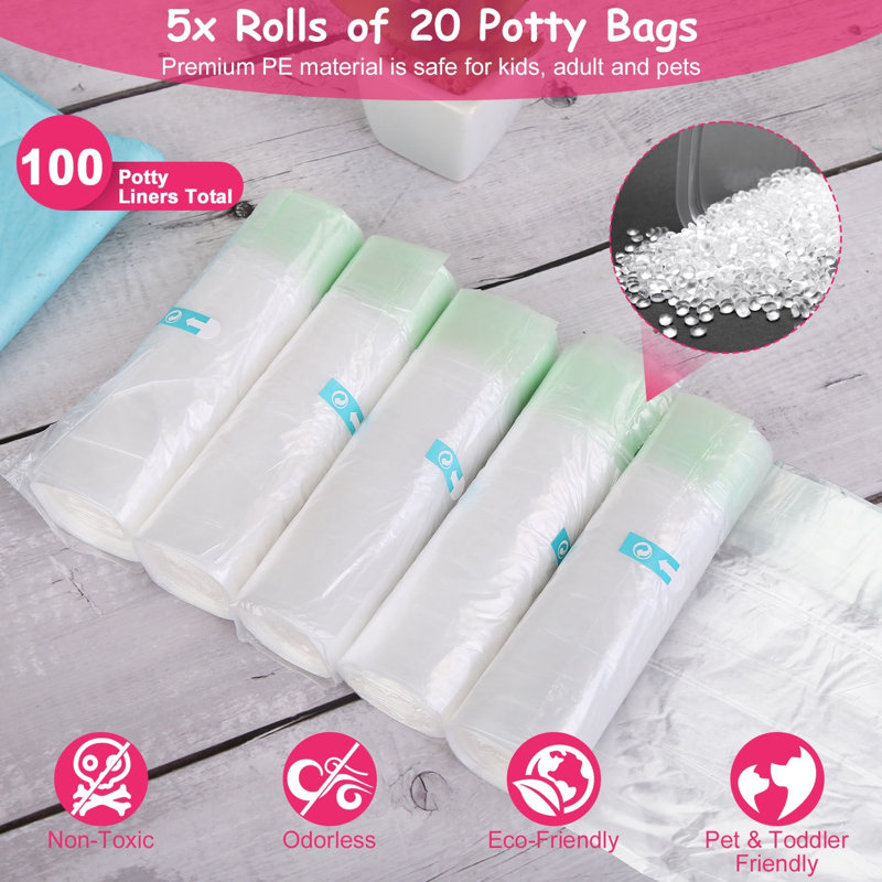 5 rouleaux (100 pièces) sacs de pot jetables pour toilette portative pour tout-petits, enfants, adultes, animaux de compagnie, voyages