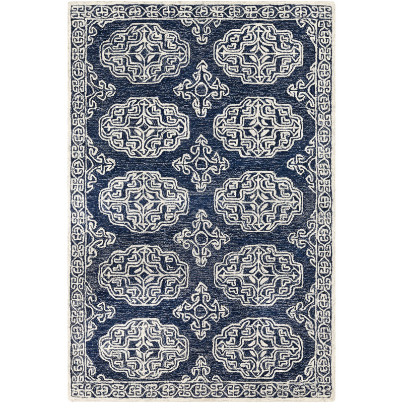 Bergmann Handmade Tufted Wool Gray/Beige/Navy Rug, Rectangle 8' x 10'