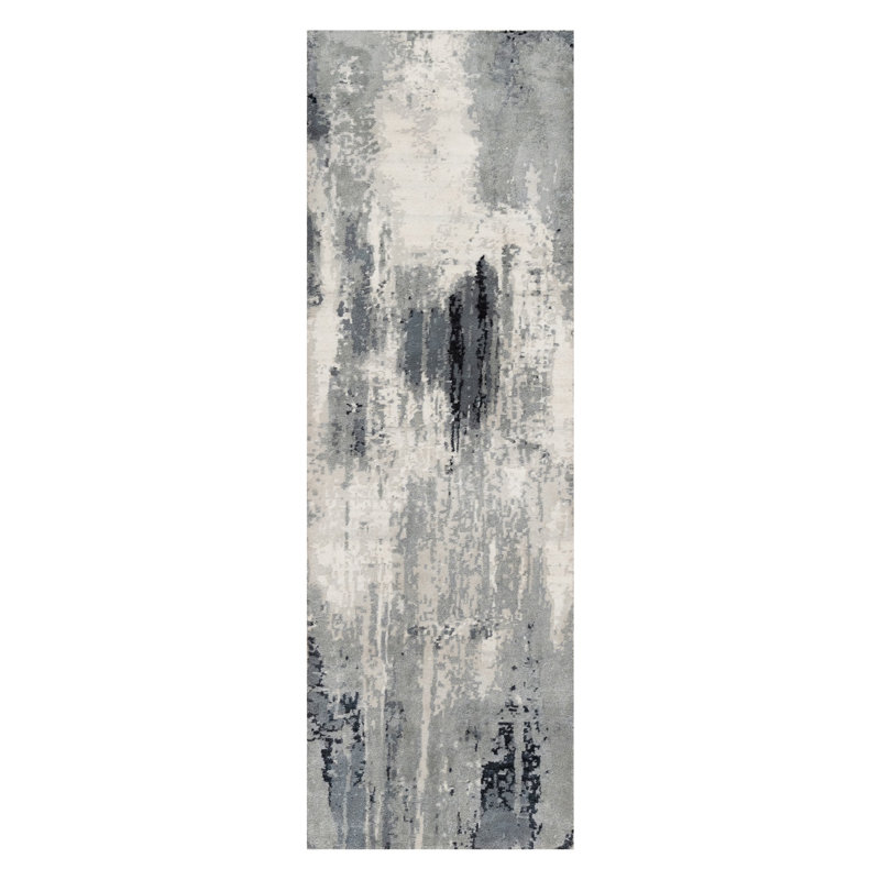 One-of-a-Kind 2'6" X 8' New Age Runner Wool Area Rug Black