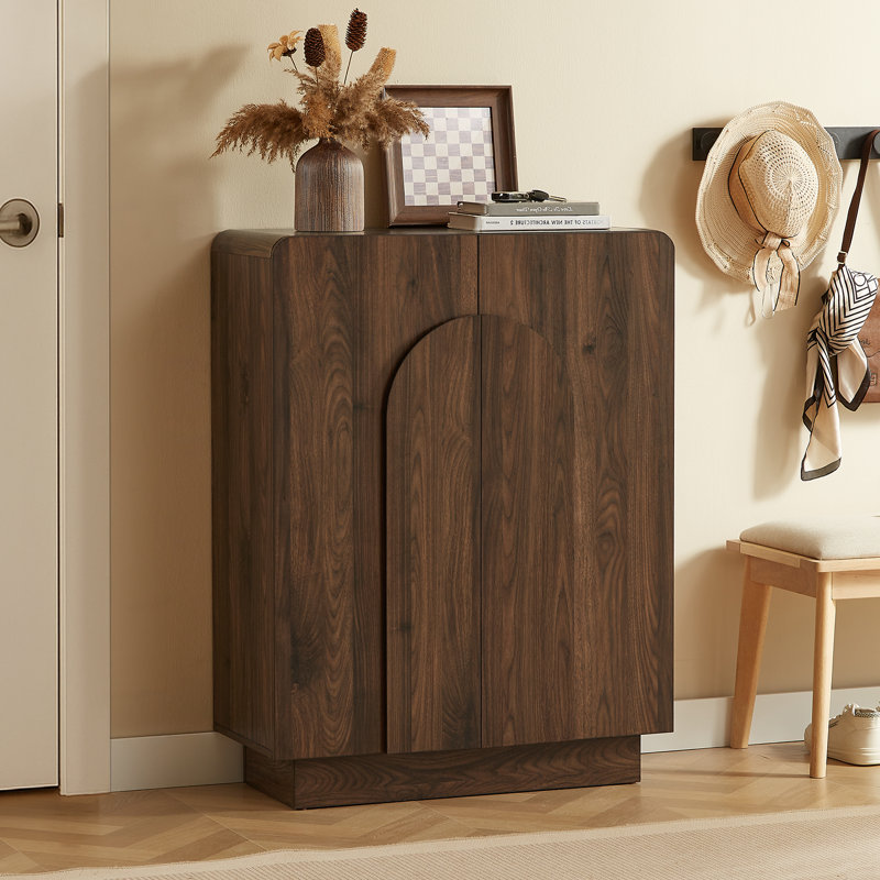 5-Tier 20 Pairs Shoe Cabinet With Doors And Adjustable Shelves For Entryway, Walnut