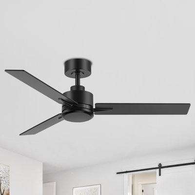 Zelindo 48''Matte Black Ceiling Fan Without Light, Indoor Ceiling Fan no Light with Remote Control and Quiet DC Motor, Outdoor Ceiling Fans for porch Without Lights, Black 3 Blades