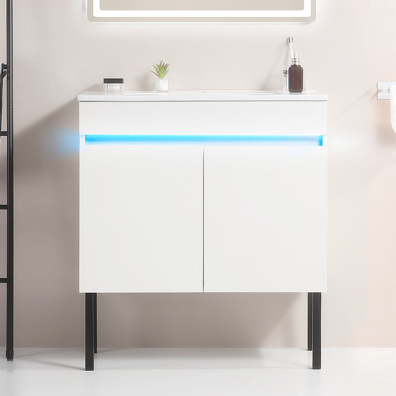 30.09'' Single Bathroom Vanity with Ceramic Top, White