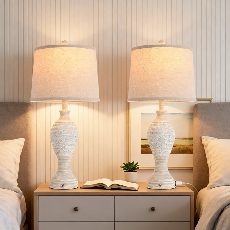 Ensemble de 2 lampes de table rétro avec ports de charge USB, lampes de chevet à intensité variable à 3 voies pour le salon, le bureau, la table de chevet, style rustique moderne