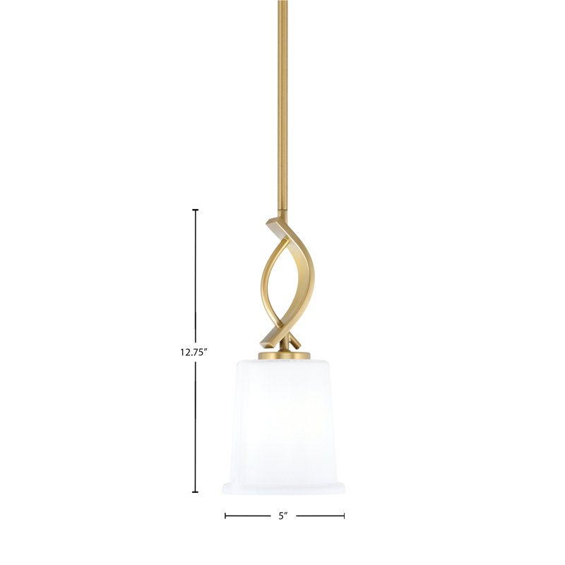 Mini suspension Waldes Stem Hung présentée en finition laiton New Age avec verre opale blanc de 13,3 cm (5,25 po).