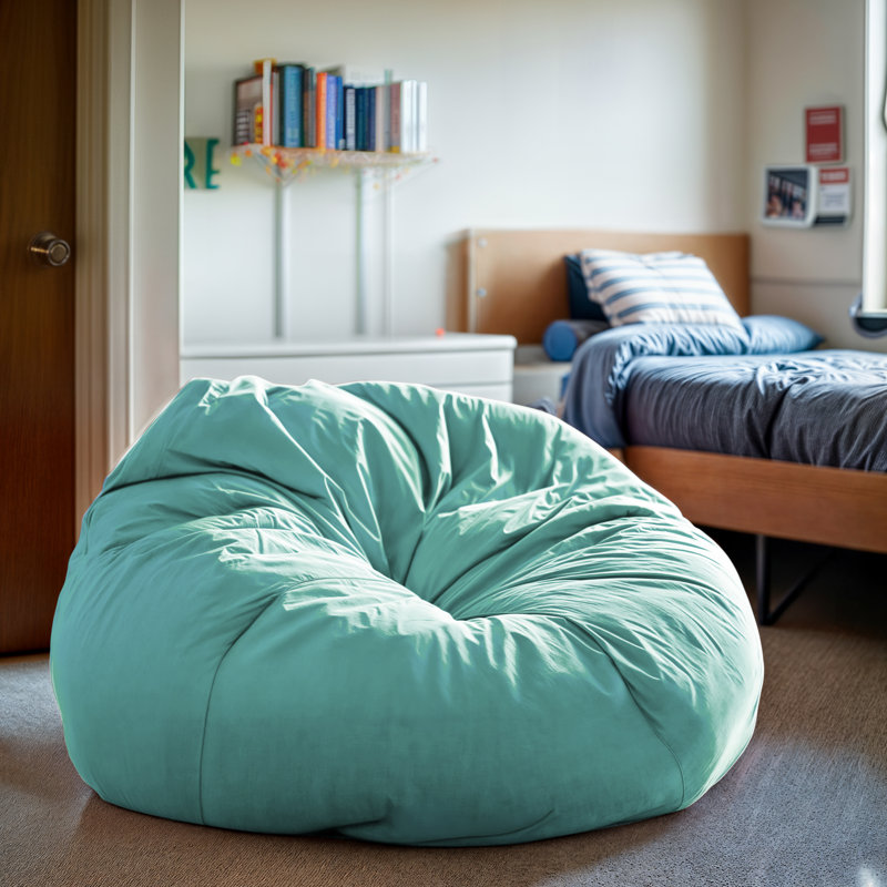 Classic Refillable Cotton Bean Bag Chair, Mint Green Cotton Twill, Large