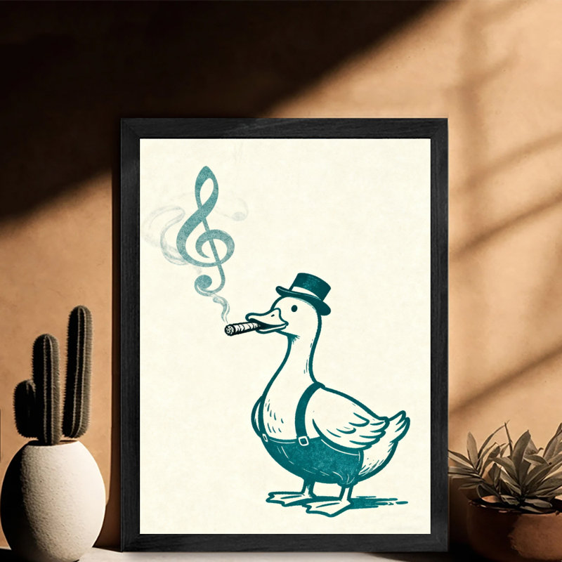 Art encadré noir Un canard chantant et fumant à la fois Art mural, H 37 po x l 25 po