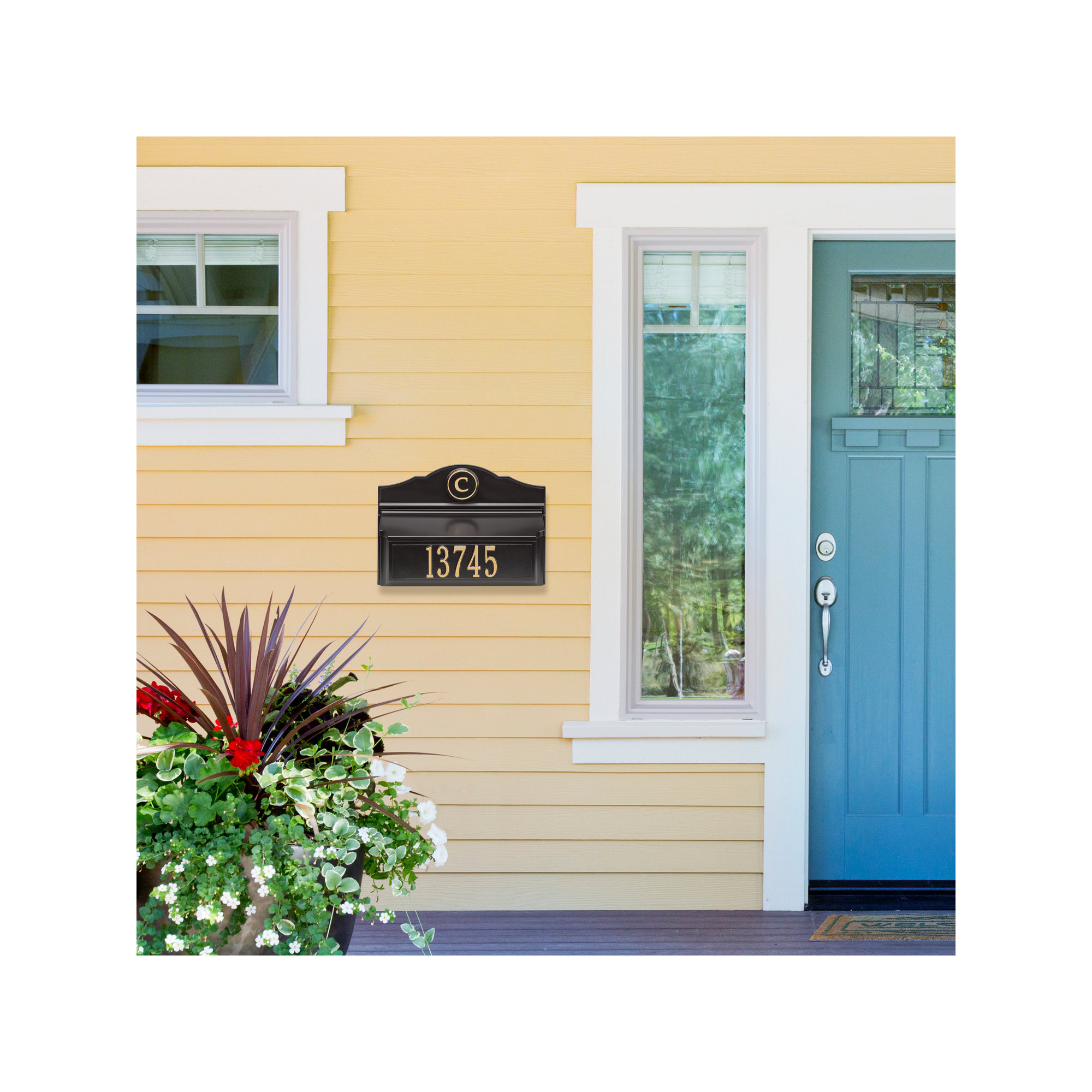 Wall Mounted Mailbox, Black/Gold, Yes