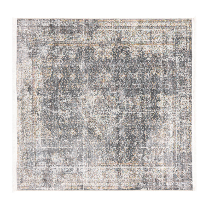 Tapis oriental gris fumée Folmar, Carré 6 pi