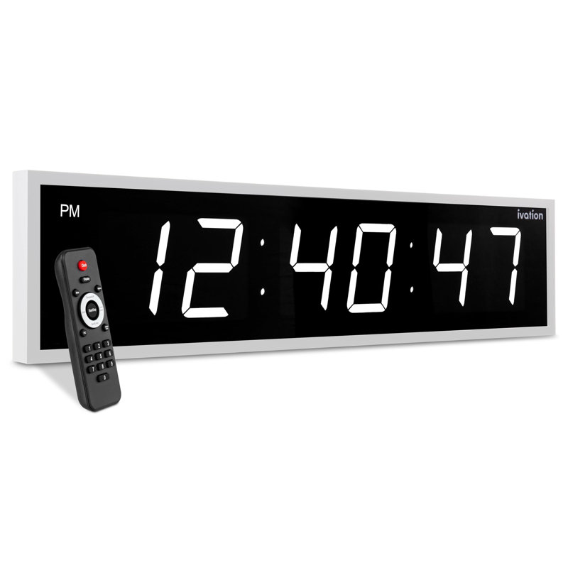 Digital Wall Clock, Large, White/Black