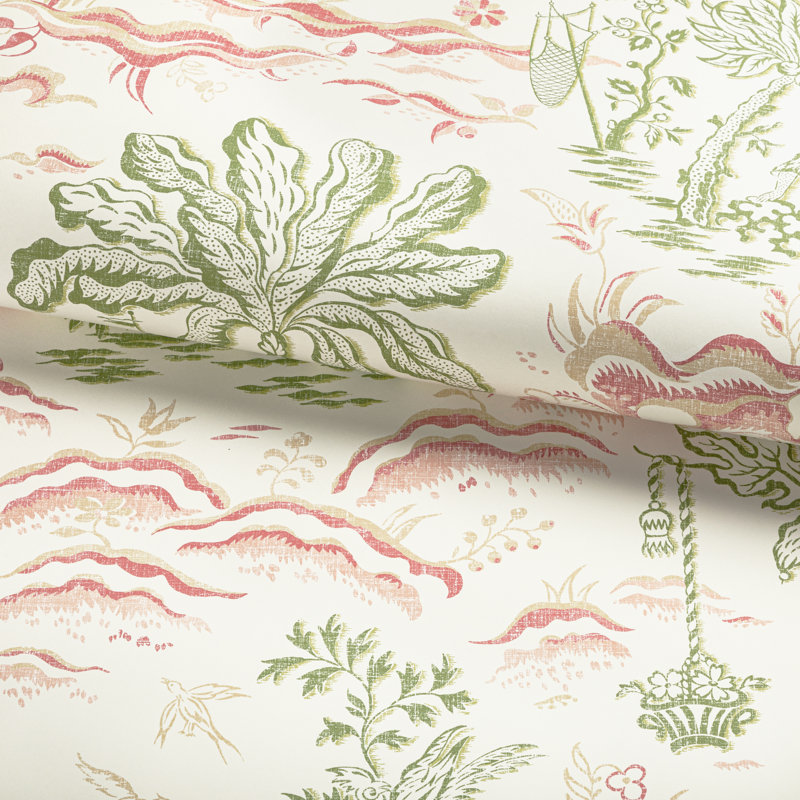 Manoir Valensole 33' L x 27.5" W Wallpaper Roll, Leaf/Rose
