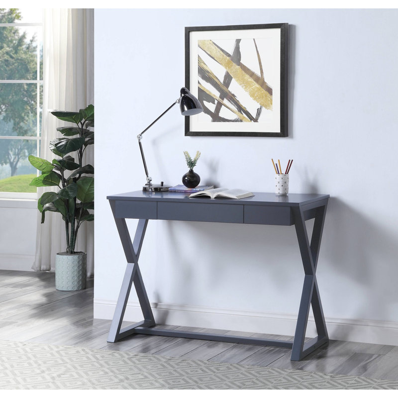 Console rectangulaire avec tiroir gris anthracite, extension aux 2/3, base, anglaise pour l'espace de bureau et la productivité